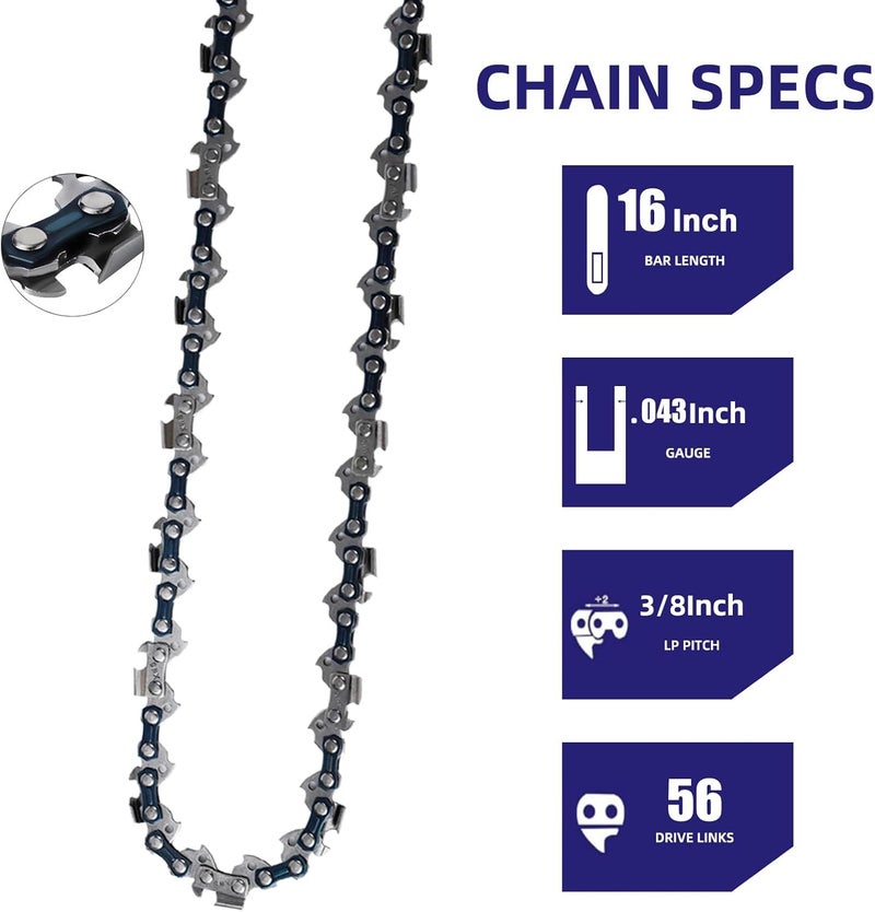 GSSHBR 5 Pack 16 Inch Chainsaw Chain 56 Drive Links .043" Gauge, 3/8" Pitch Replacement Chains Compatible with Milwaukee, EGO, DeWalt, Greenworks - Image 2